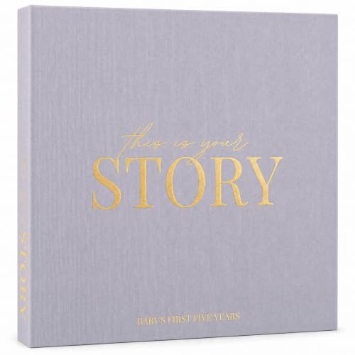 Baby Memory Book from Pregnancy to Age 5 Baby Book Keepsake & Milestone Journal for Boy or Girl Gender Neutral Scrapbook Album with Stickers & Keepsake Box - Lavender