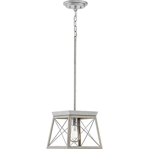 Image of Progress Lighting Briarwood Collection 1-Light Bleached Oak Farmhouse Mini-Pendant Light, Galvanized, 9.00x10.00x10.00
