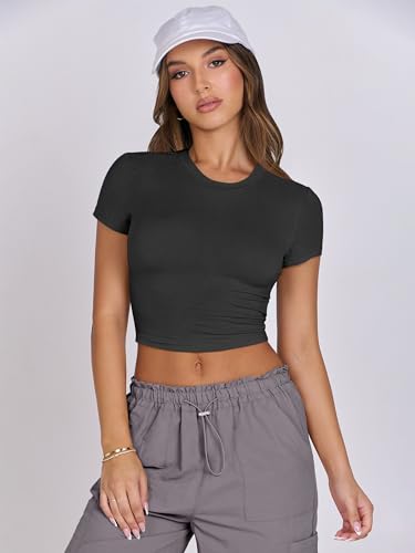 ANRABESS Womens Basic Tee Summer Outfits Crewneck Short Sleeve Crop Tops Slim Fitted T Shirts Y2k 2025 Trendy Clothing2