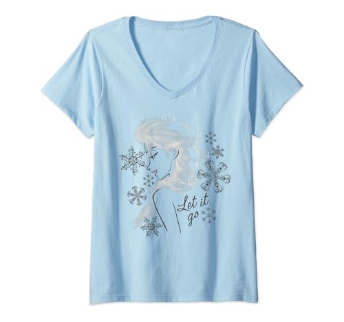 Image of Womens Disney Frozen Elsa Let It Go Profile Sketch V-Neck T-Shirt