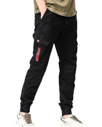 Men's Casual Cargo Pants Stretch Elastic Waist Drawstring Joggers Pants Tapered Sweatpants Multi Pockets