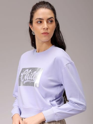Image of Freehand by The Indian Garage Co Women Relaxed Fit Holographic Cropped Sweatshirt
