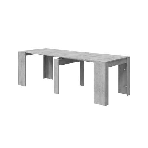 Habitdesign – Mesa Consola Extensible para Salón, Recibidor o Cocina, hasta 5 Posiciones, Color Gris Cemento, 50–235x90x78 cm - Modelo Extensible