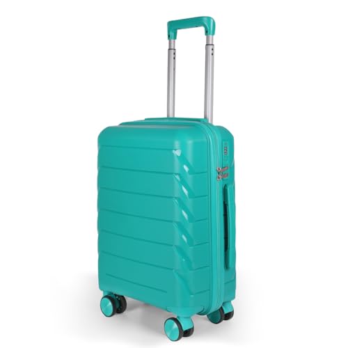 MERCURY TEXTIL- Maleta de Viaje de Cabina con Cierre de Seguridad, Equipaje de Mano Rígido y Resistente de Polipropileno con Ruedas Dobles Giratorias 360º, PP Suitcase. (Linea Aguamarina)