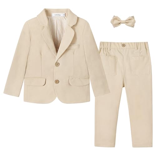 Volunboy Costume Bébé Garçon 2 Pièces Ensemble de Cérémonie Blazer et Pantalon pour Mariage et Fête(Taille 100,2-3 Ans,Kaki Clair)