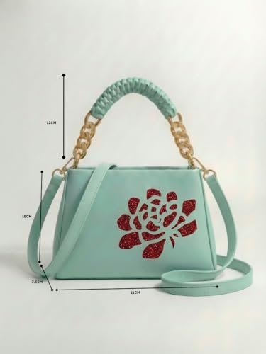 Image of LIKE STYLE Women's PU Sling Bag with Gold Glitter Floral Print | Dual Compartment Crossbody & Shoulder Bag with Braided Handle | Stylish Zip Closure Handbag for Office & Daily Use | Durable Material