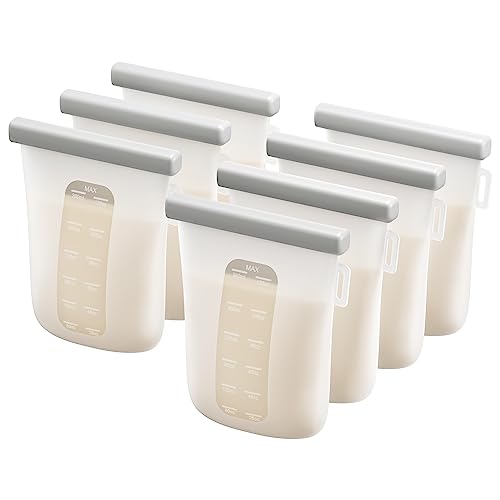Image of Nuliie 7 Pcs Reusable Silicone Breastmilk Storage Bags, 12oz/360ml Double Leak-Proof Breastmilk Freezer Bags, BPA Free Self-Standing Milk Bags for Breastfeeding, Baby Food Pouches