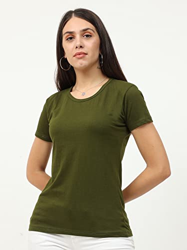 Image of FLEXIMAA Women's Cotton Plain Round Neck Half Sleeve T-Shirt