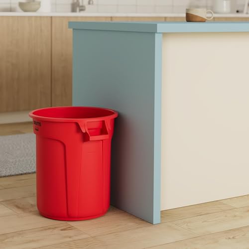 Image of Rubbermaid Commercial Products BRUTE Heavy-Duty Round Trash /Garbage Can, 10-Gallon, Red, Outdoor Waste Container for Landscapers /Construction /Restaurants /Back of House /Offices /Warehouses, Pack of 6