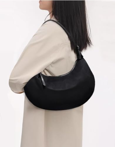 Black Shoulder Crescent Bag for Women Trendy Handbag and Purses, Convenient Nylon Crossbody Hobo Bag with Adjustable Strap4