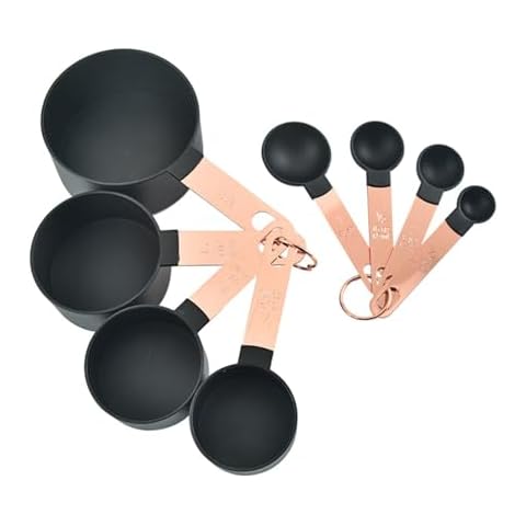 NIPOGEAR Measuring Spoon Set, Stainless Steel Handle, Graduated Plastic Measuring Cup, Measuring Spoon Set, Baking Supplies，small Spoons for Spice Jars，spice Spoon (Black) Cover