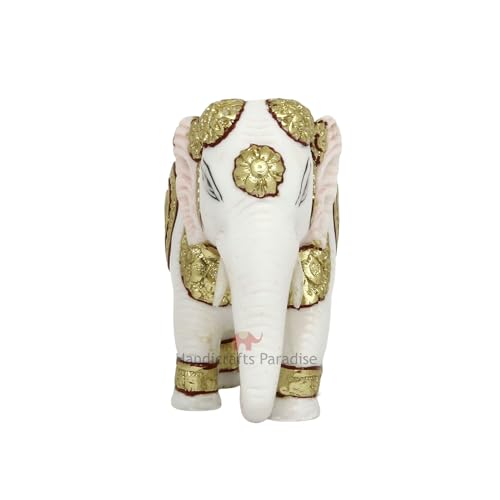 Image of Handicrafts Paradise Culture Marble Elephant Hand Painted with Intricate Carving Showpiece for Home Decor - 3 inch
