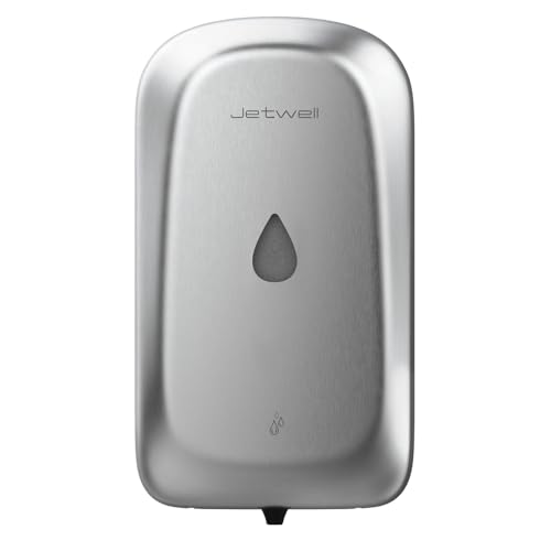 JETWELL Automatic Touch-Less Wall Mount Hand Soap Dispenser Liquid Drop Battery Operated, Brushed Stainless Steel Cover Large Capacity 34OZ/1000ML for Kitchen Home Commercial Bathroom