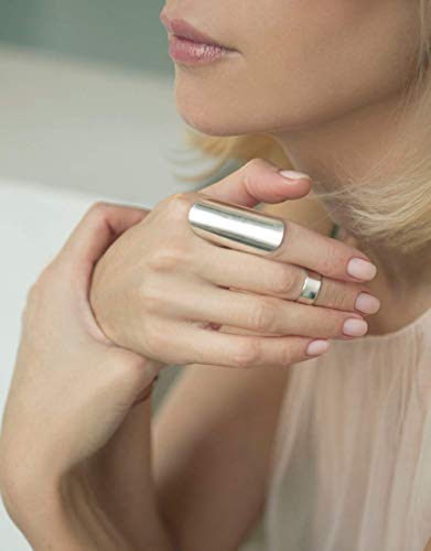 Armor ring, sterling silver ring, long ring, shield ring, full finger ring, minimalist ring, big ring, modern ring, plain silver ring