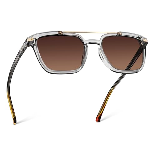 WMP Eyewear - Modern Men's Square Aviator Sunglasses - Double Metal Bridge with Polarized Lens