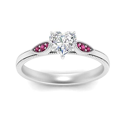 Image of Choose Your Gemstone Milgrain Simple Diamond CZ Ring Sterling Silver Heart Shape Milgrain Engagement Rings Everyday Jewelry Wedding Jewelry Handmade Gifts for Wife US Size 4 to 12