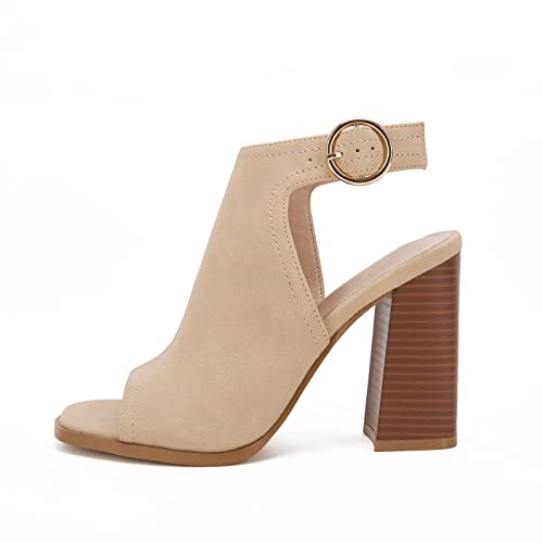 Image of Ermonn Women's Open Peep Toe Sandals Chunky Block High Heel Cutout Booties | 3.5-In Stacked Heeled, Ankle Strap, Adjustable Buckle, Summer Dressy Casual Shoes, Work, Party