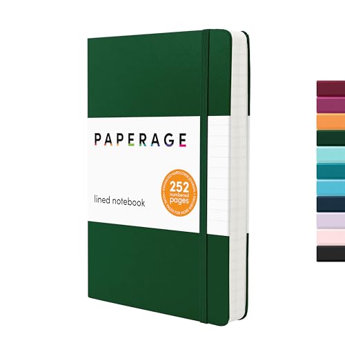 Image of PAPERAGE Lined Journal Notebook, (Dark Green), 252 Pages, Medium 5.6 in x 8 in - 100 GSM Thick Paper - Hardcover Journaling Notebook for Work, School & Note Taking