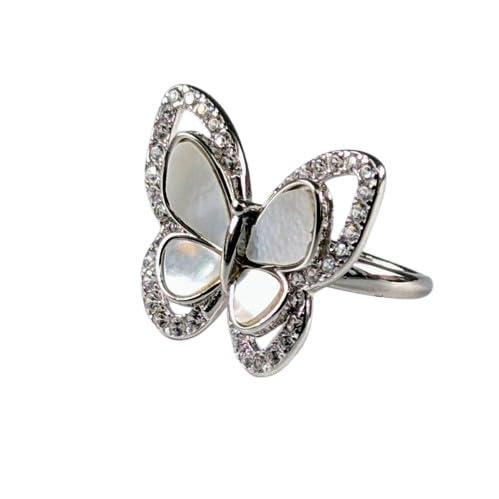 SV Valentine's Special Butterfly Pearl Ring Silver CZ and Crystal Adjustable Rings.-image-7