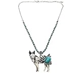 Barn Animal Bohemian Western Flower Turquoise Silver Pendant Necklace (Donkey)