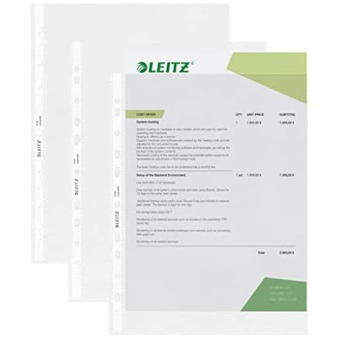 Leitz Standard Prospekthüllen-Set, 100 Stück, A4 Format, Farblos mit matter Oberfläche, Obere Öffnung, 0,085 mm PP-Folie, 47900000 Cover