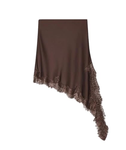 Women’s Lace Hem Asymmetrical Mini Skirt High Elastic Waist Vintage