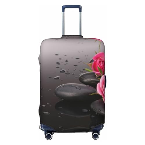 Spa Stone And Rose Flowers Print Suitcase Cover Luggage Protector Washable Elastic Fashionable Travel Gear Cover