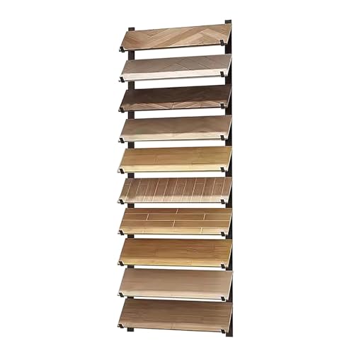 Présentoir mural en bois à 10 niveaux support métal noir 15,5x140 cm