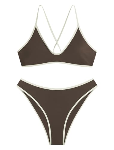 Image of ZAFUL Women's Tie Back Padded High Cut Bralette Bikini Set Two Piece Swimsuit