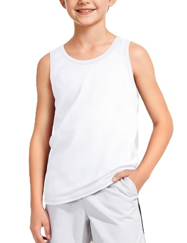 Somaibo Boys Tank Tops Quick Dry Athletic Basketball Undershirts Kids Mesh Sleeveless Shirts for Youth White
