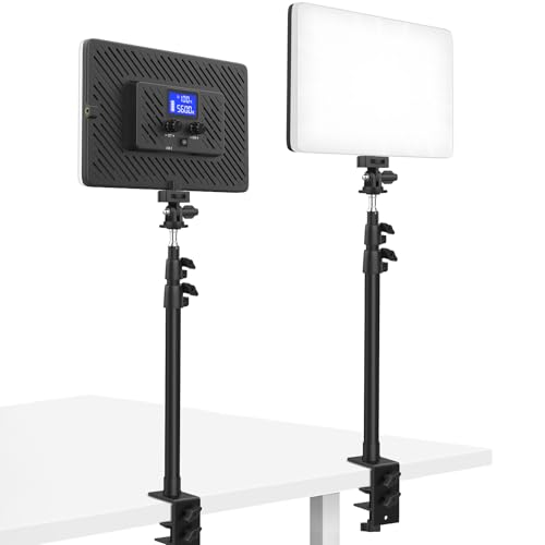 Obeamiu 2 Pack Fotografie Beleuchtung Kit, Eingebaut 8000mAh, Stufenlos Dimmbar 2500-8500K Led Panel Licht, Studio-Stream-Licht für Videoaufnahmen/Spiele-Streaming/Portrait, 115cm Kamera-Tischstativ