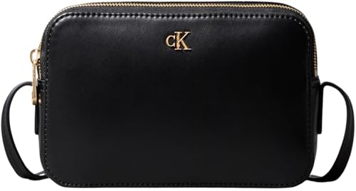 Calvin Klein Damen Umhängetasche Camera Bag mit Logo, Schwarz (Black / Antique Light Gold), Einheitsgröße
