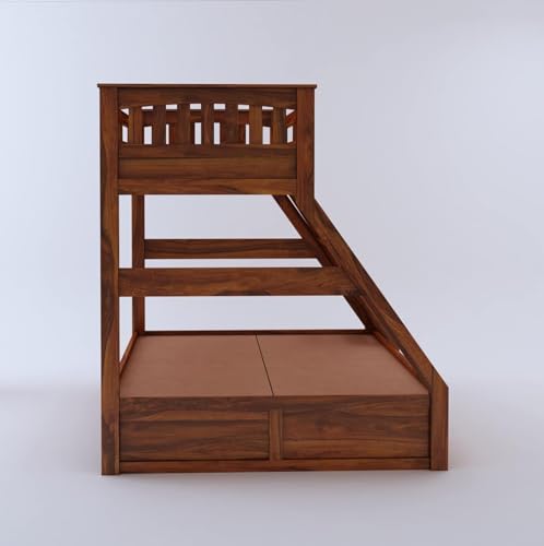 Image of Custom Decor Sheesham Wood Bunk Bed | Wooden Double Bed Bed Furniture for Bedroom | Living Room | Home (Taper-N)
