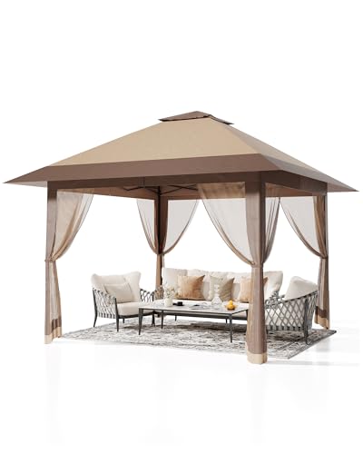 Garvee Abri de Jardin Pop-up de 4 x 4 m avec moustiquaire, tonnelle d'extérieur pour mobilier d'arrière-Cour et de terrasse – Tente Pop-up avec Sac de...