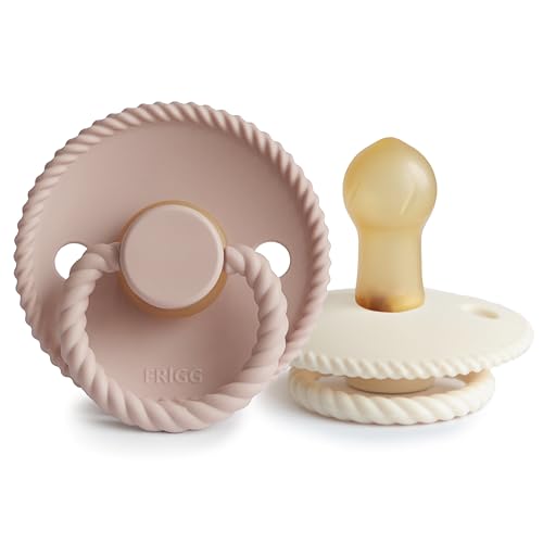 Image of FRIGG Rope Natural Rubber Baby Pacifier | Made in Denmark | BPA-Free (Blush/Cream, 0-6 Months)
