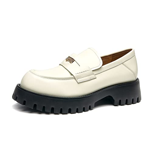 Image of BEAU TODAY Chunky Loafers Women,Patent Leather Platform Loafers for Women,Lug Sole Slip On Penny Shoes,Comfortable Work Office Business Casual Dress Shoes