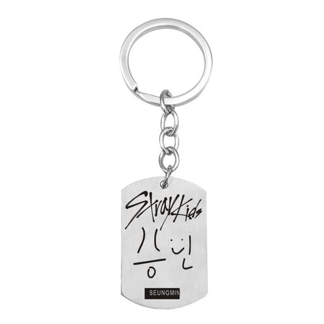 EduPro - kpop stray kids keychains stainless steel Member Funny signature key ring pendant key chain stray kids kpop supplies (Seung Min)