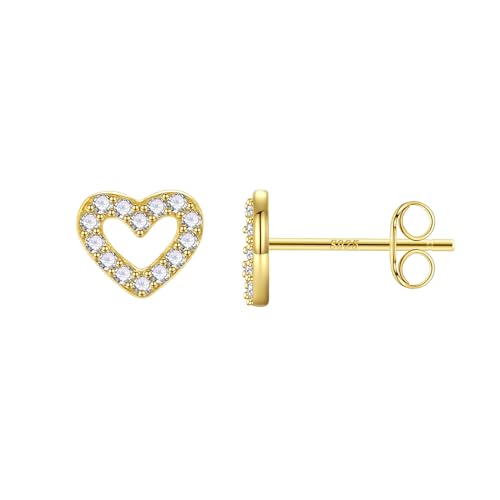 Heart Stud Earrings|18K Gold Plated Stud Earrings for Women| 925 sterling silver stud earrings| Cubic Zirconia Earrings Gold | 925 Sterling Silver Gold Plated Earring| Dainty Small Stud Earring 6mm