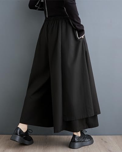 ellazhu Women's Oversized Irregular Drop Crotch Wide Leg Hakama Drawstring Harem Pants GZ1633