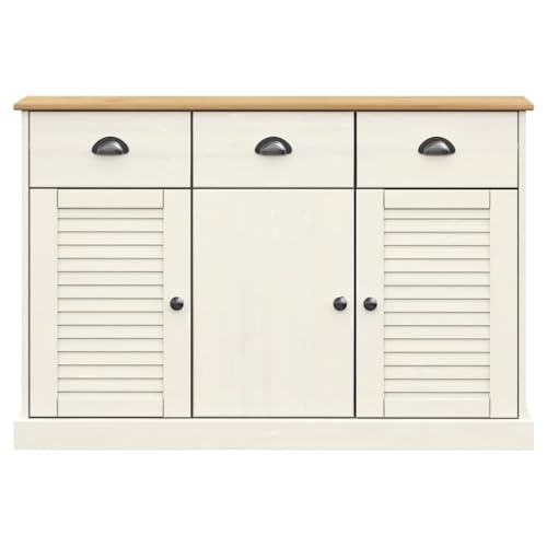 Aparador VIGO de pino con puertas de persiana blanco para pasillo 7