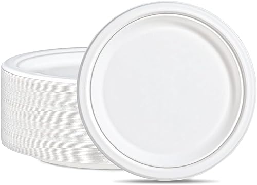 100 Platos de Plástico Redondos de 17cm Reutilizables y Reciclables de Alta Resistencia aptos para...