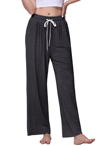 Image of Veseacky Women's Wide Leg Lounge Pants Yoga Pajamas Comfy Stretch Drawstring Pajamas Puls Size Dance Bottoms S-4XL