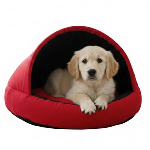 Image of GDB Cotton Premium Cozy Covered Pet Bed for Cats and Small Dogs Soft, Washable, Cave-Style Sleeping Bed with Anti-Slip Bottom Small Red Black.(LWH 51X51X15 CM)