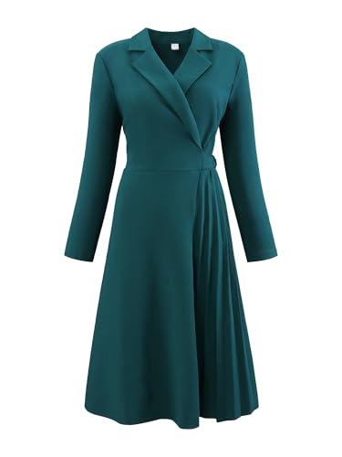 Image of Hobemty Women's Wrap Dress A-Line Pleated Midi Long Sleeve Dresses