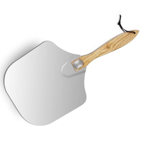 Eidoct Pizza Peel Aluminum Metal Pizza Paddle with Foldable Wood Handle Easy Storage Pizza Shovel 12 inch for Baking Homemade Pizza Homemade Baking of Bread Cakes Celebrations Anniversary Gifts