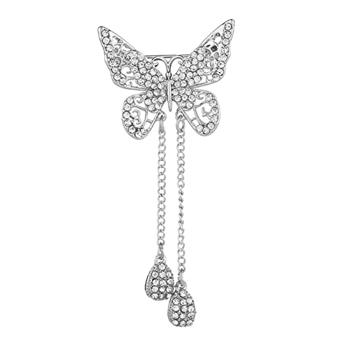 Image of Dainty Butterfly Brooch Pin with Teardrop Pendant for Women,Crystal Rhinestones Hollow Out Butterfly Corsage for Scarf Clothing Accessories