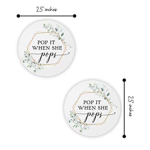 Pop It When She Pops Champagne Tag | 30 Pack | 2.5\" inch Circle Tag with Pre-Cut Hole | Baby Shower Party Favor Tag | Gold Wreath with Greenery Design for Baby Shower Party Favor - Thumbnail 2