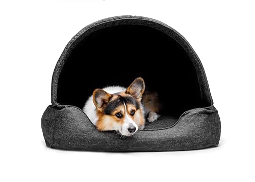 Bjird Hundebett & Hundehütte in einem - Hundehaus mit Dach für kleine und mittelgroße Hunde - Hundehöhle - Hundebox - Hundesofa - Bezug abnehmbar & waschbar - stabiles Hundekorb - 60x 47 cm