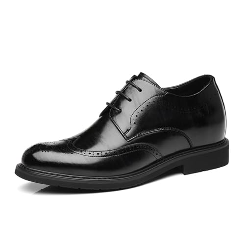 GjQibFL Zapatos de Vestir con Alzas para Hombre, Zapatos Oxford Invisibles de 2,36' con Aumento de Altura, Zapatos de Cuero con Cordones, Antideslizantes, para Caminar y para Negocios