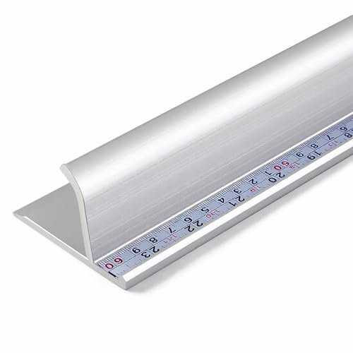 Tellegloww 1 Pcs 24 Inch Aluminum Cutting Safety Ruler with Non Slip Base Finger Guard Edge, Dual-Scale (Inch and Metric), Light Craft Safety Ruler, Use with Rotary Cutter for Paper, Leather, Fabric
